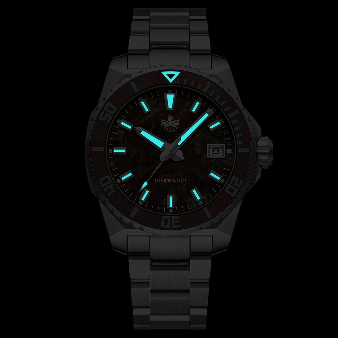 Phoibos LEVIATHAN 200M Steel Automatic Black Carbon Blue Diver Men’s Watch