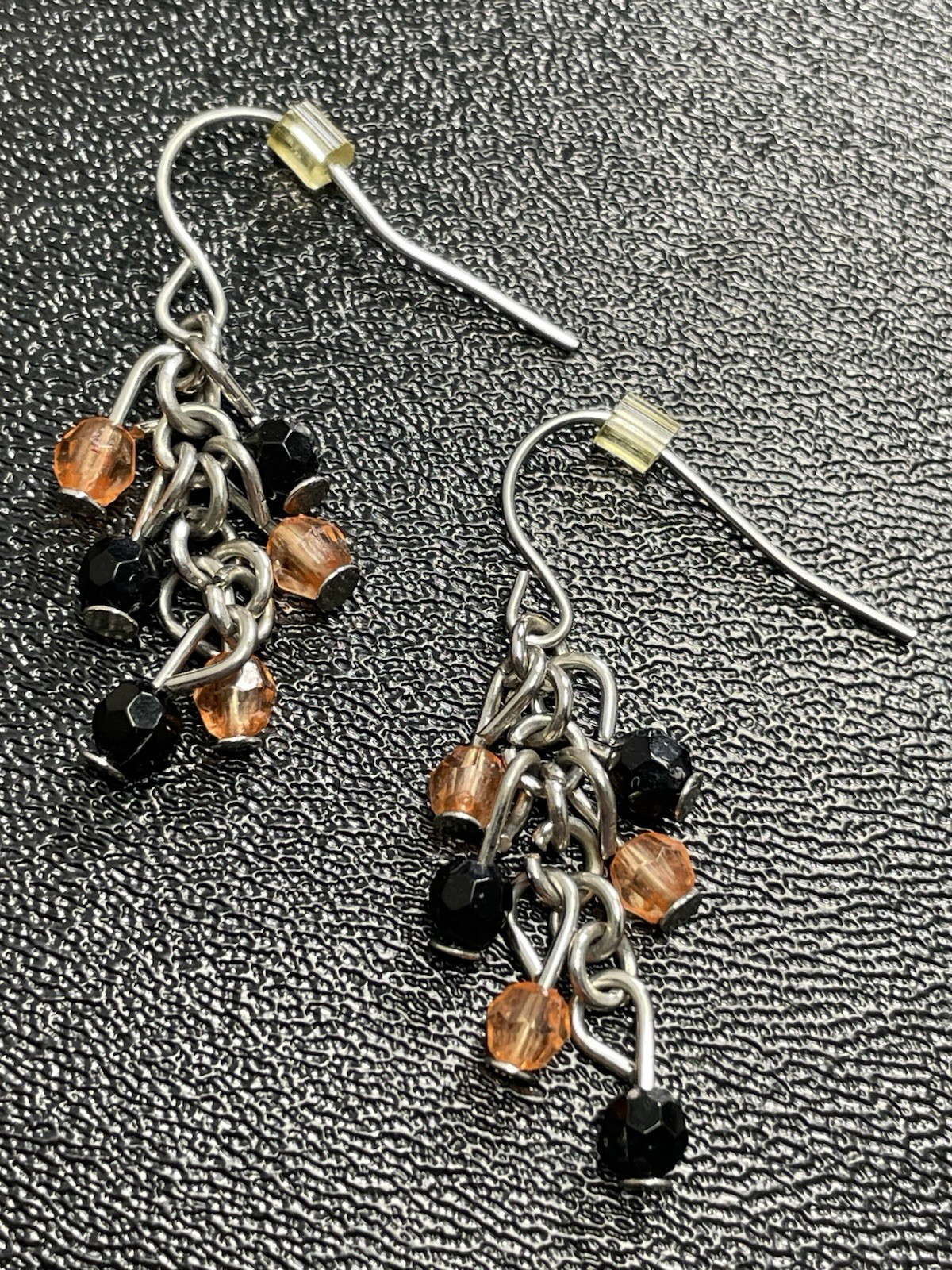 Vintage 1.5” Orange & Black Beaded Cluster Dangle Earrings