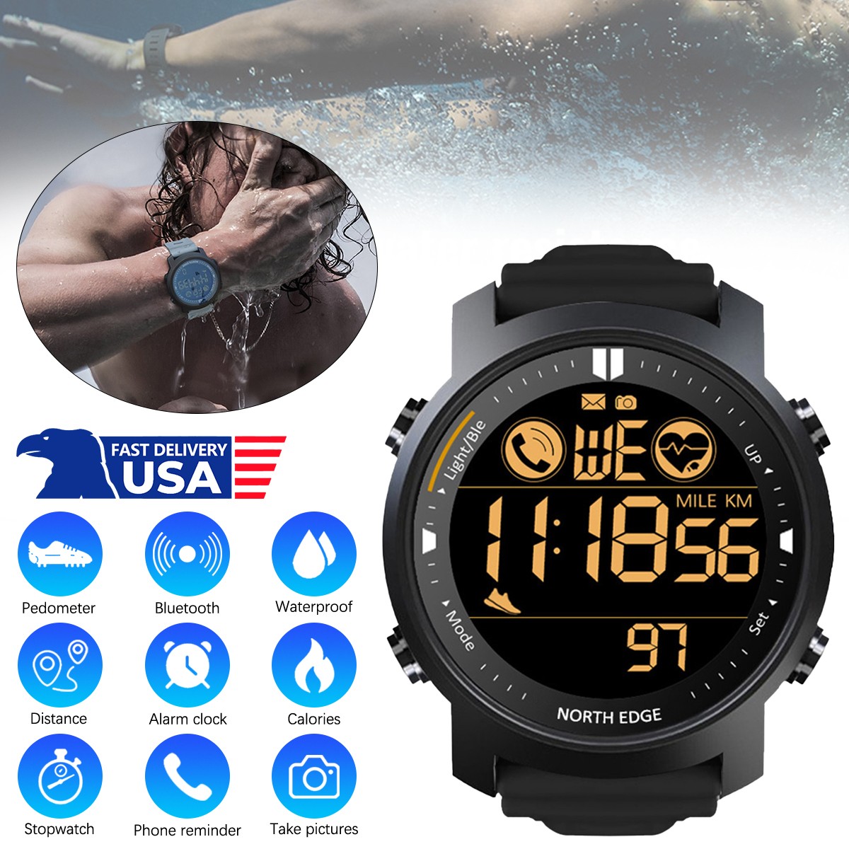 Men Sport Tactical Smart Watch Waterproof Outdoor Digital Barometer Wristwatch