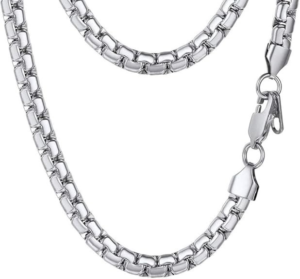 Stainless Steel Box Link Chain Necklace Men Silver Gold Black 14-30in
