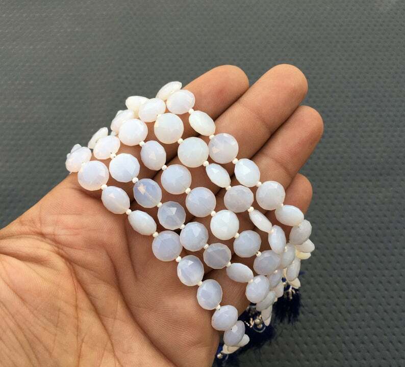 Beautiful Gemstone 16 Pieces Natural Blue Chalcedony Gemstone 1 Strand Faceted