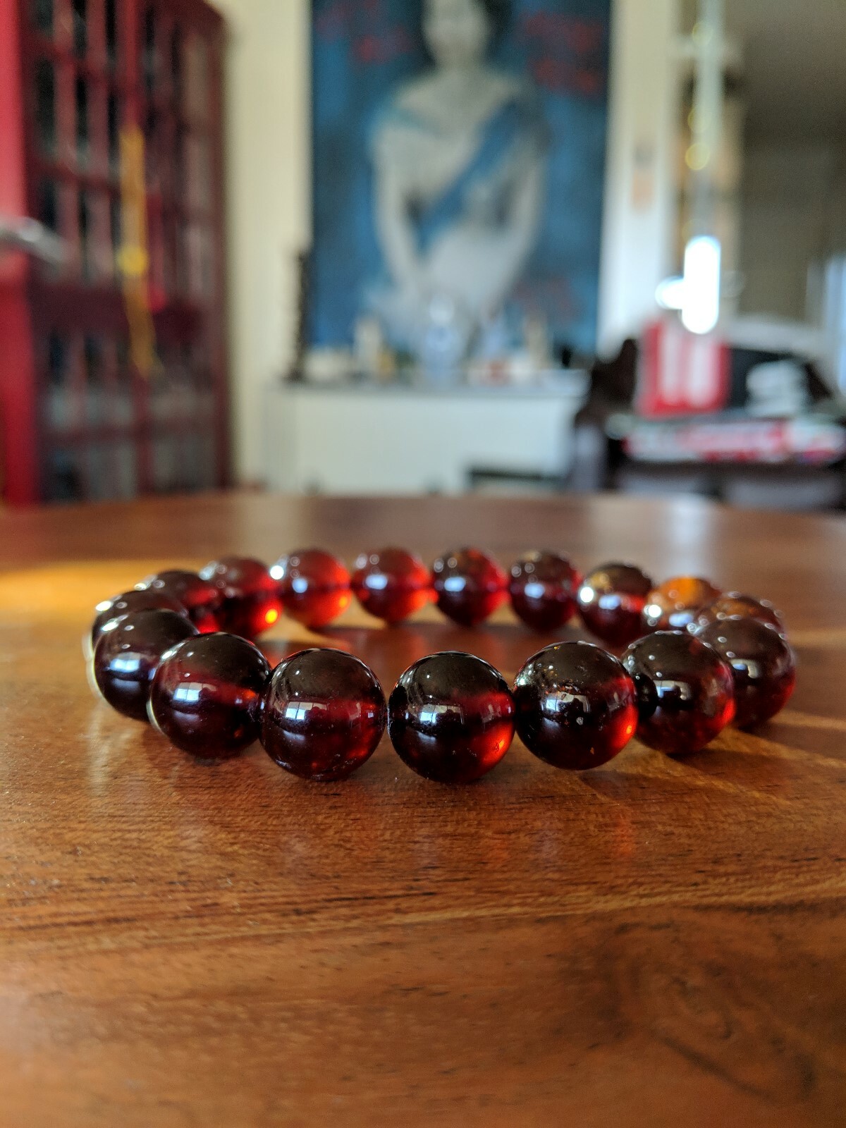 Hessonite GARNET bead bracelet MEN Stretch 12mm 7 7.5 8 8.5 inch