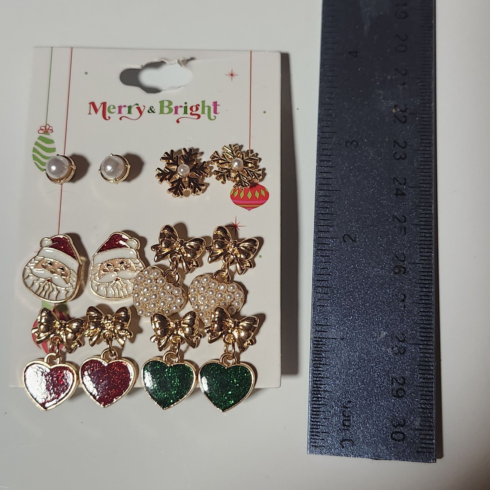 Christmas, Holiday, Santa, Snowflake, Earrings Set Hearts, Bows, Red, Green Cute