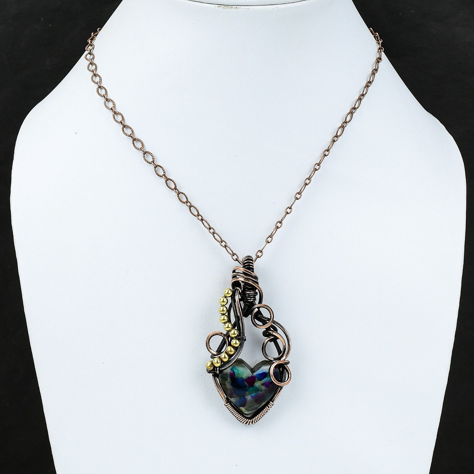 Gift For Her Multi Fire Labradorite Wire Wrapped Pendant Copper Jewelry 2.76″