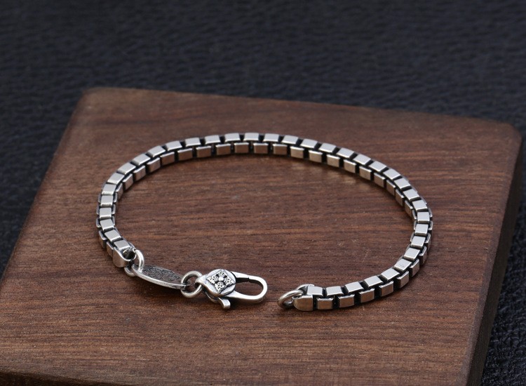 Men’s 925 Sterling Silver Venetian Box Chain Bracelet 4mm Square Link 7.87in