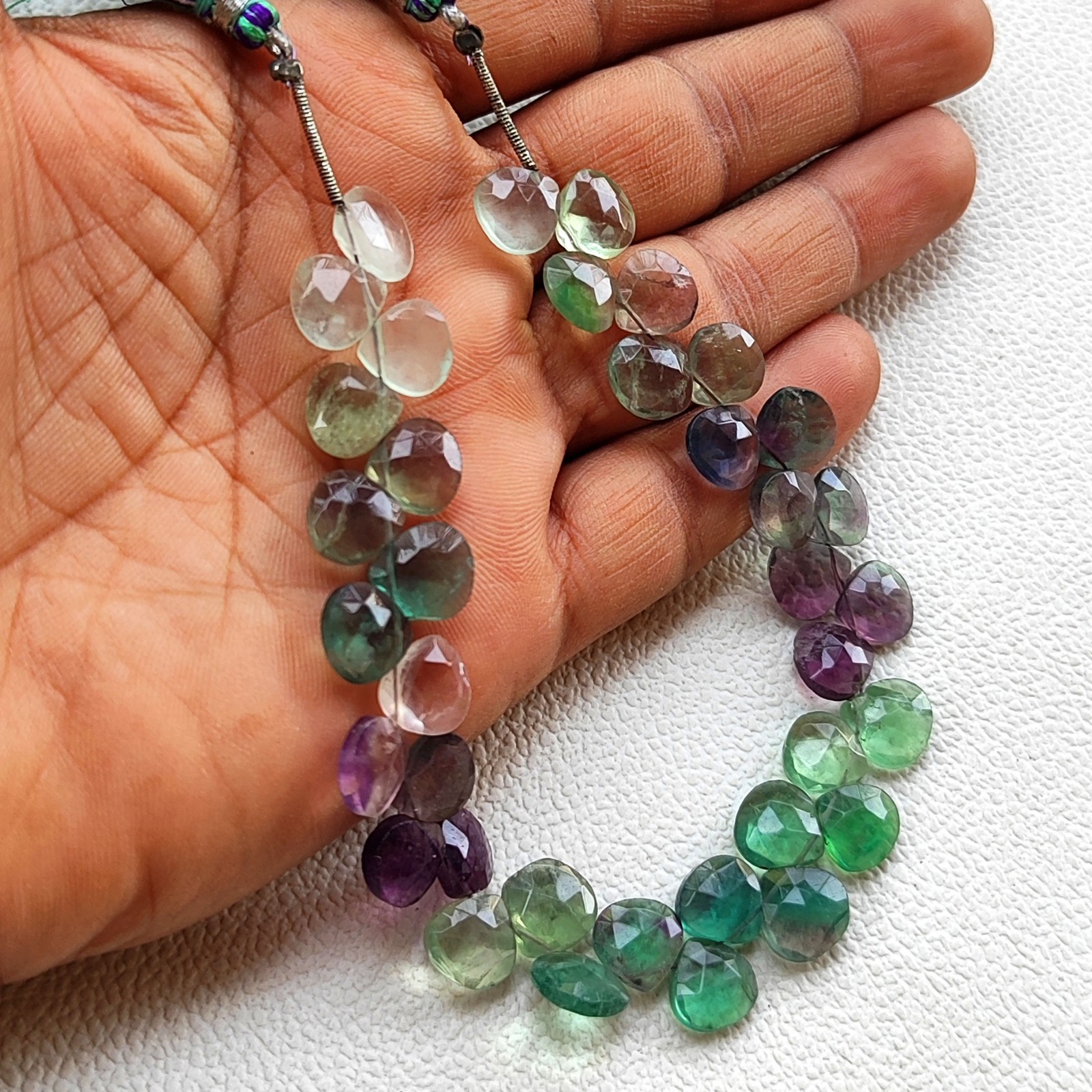 Natural Fluorite 9mm Faceted Heart Beads 8″ Strand Brazil Gemstone Jewelry
