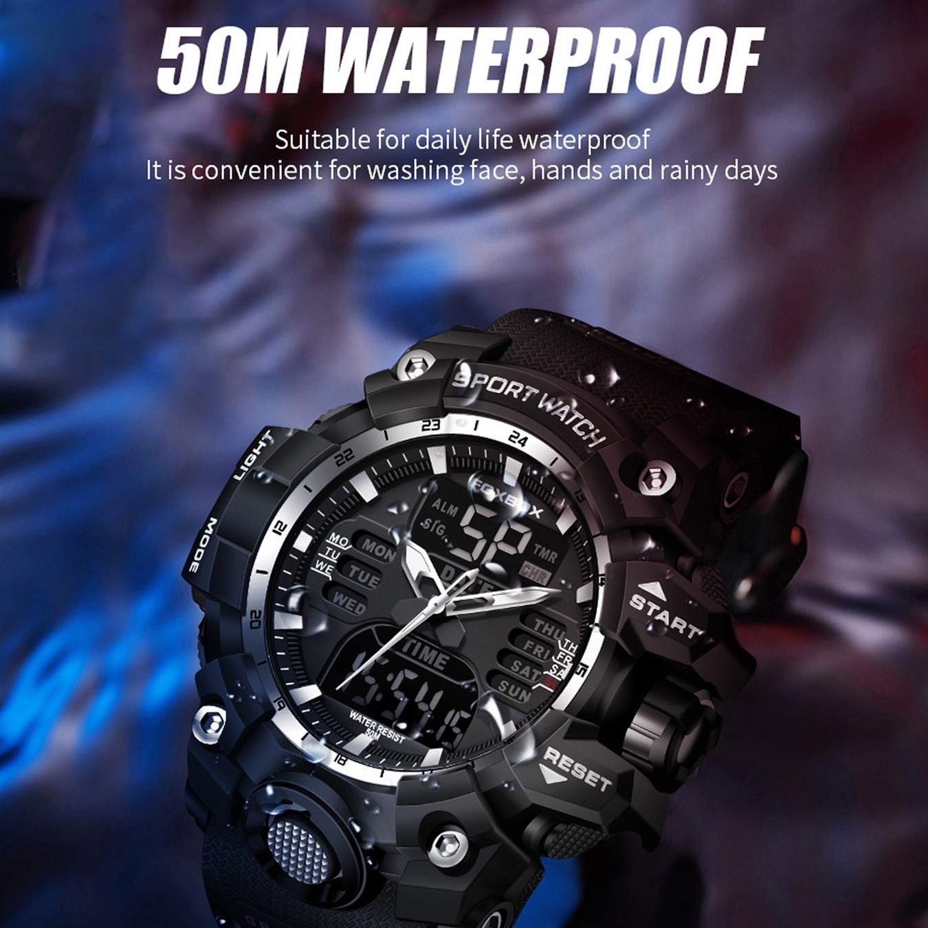 LIGE Men Watch Big LDE Digital Dial Quartz Date Week Waterproof Sport Wristwatch