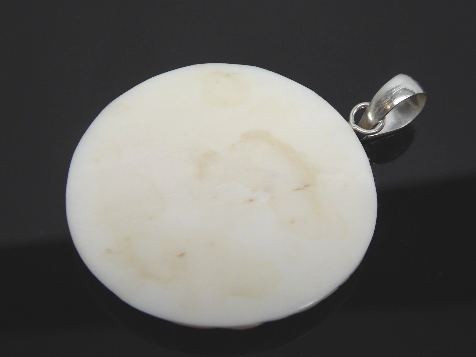 Mermaid Siren Water Buffalo Bubalus Bubalis Bone Carved Round Pendant Necklace