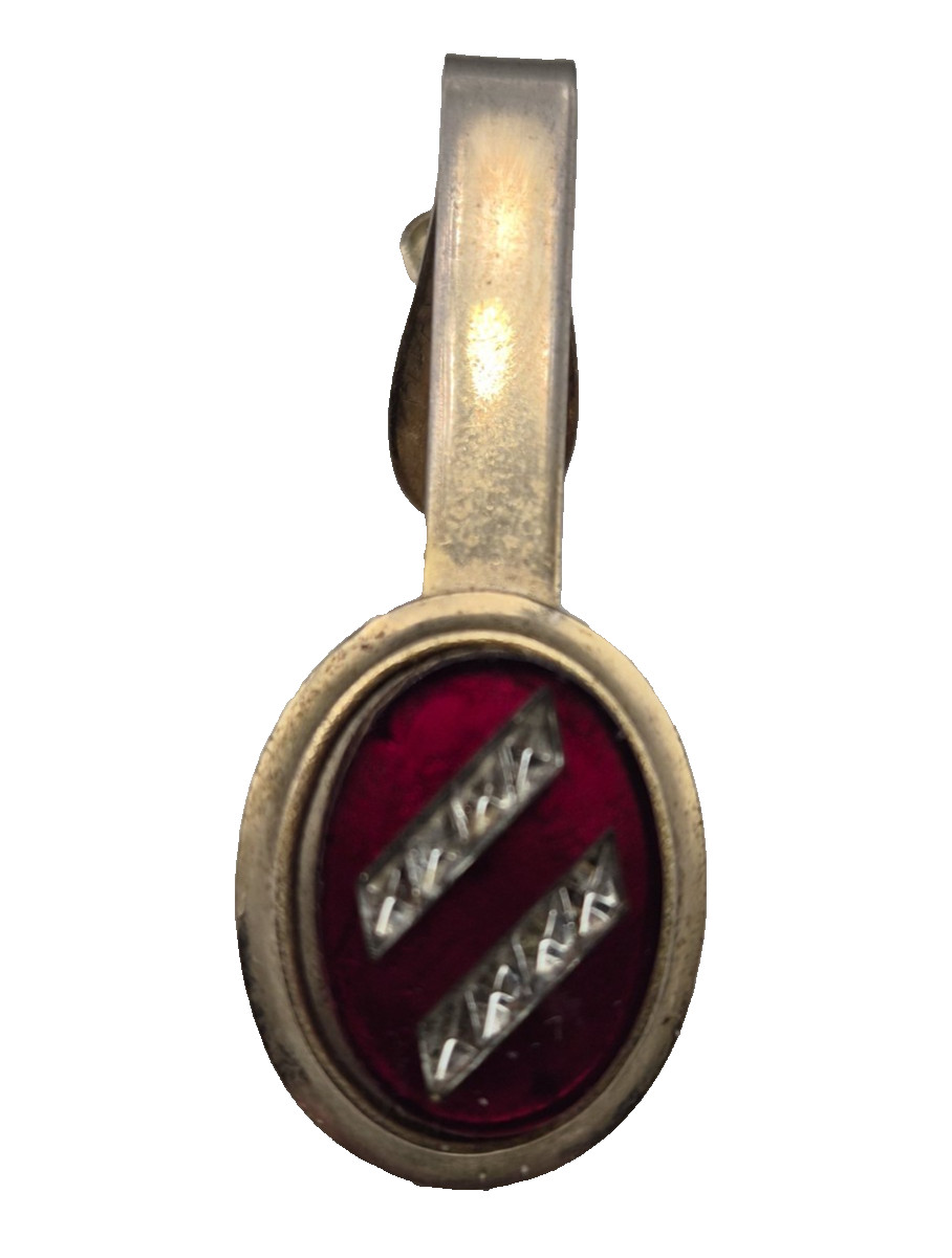 Vintage Red Acrylic & Glittering Rhinestone Focal Piece Gold Tone Tie Bar Clip