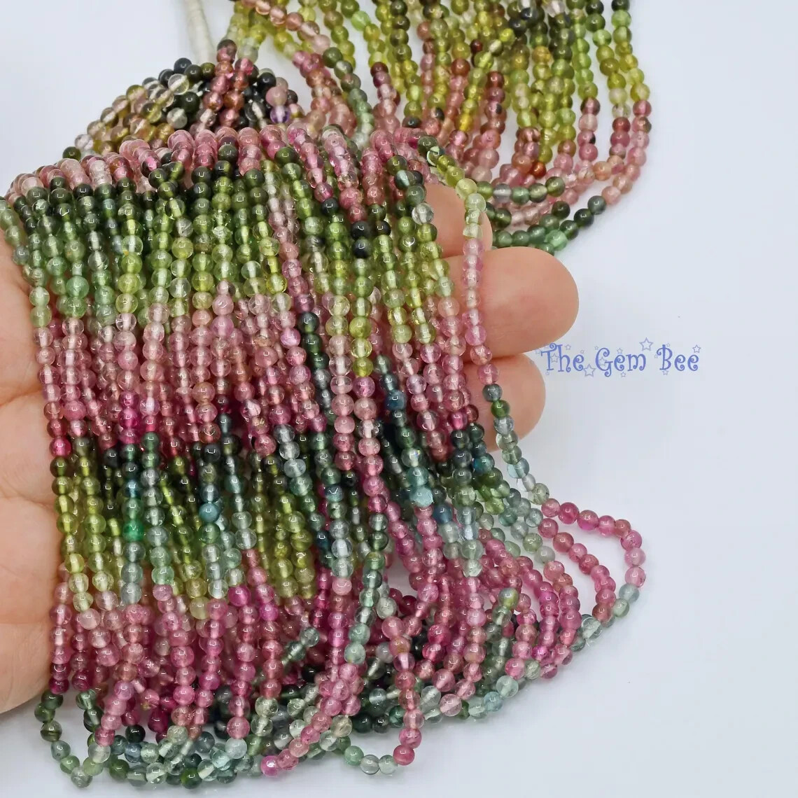 Old Stock 3mm Pink Green Blue Tourmaline Smooth Round Sphere Bead 14.5″ strand
