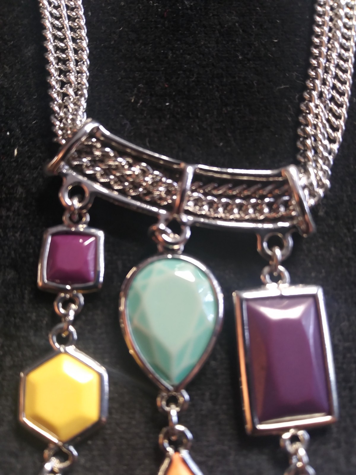 Multi-chain Adjustable Necklace with Dangle Pendants of Various Stones