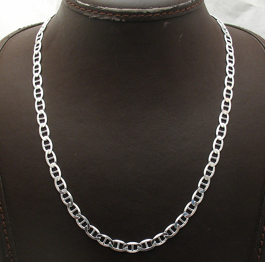 3.7mm Mens Solid Mariner Anchor Link Chain Necklace Real 925 Sterling Silver