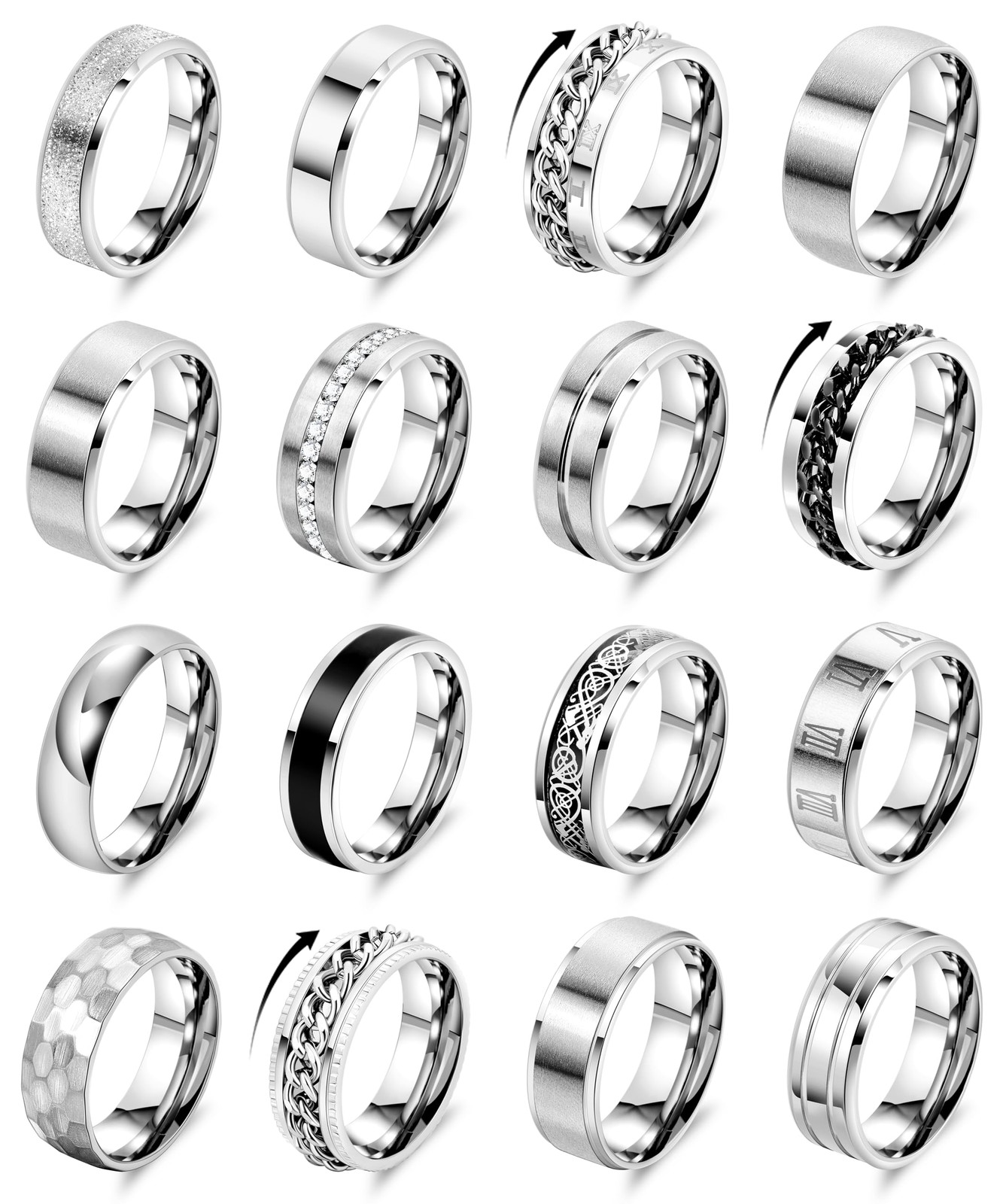 16PCS Silver Rings for Men Stianless Steel Band Rings for Men Simple Engageme…