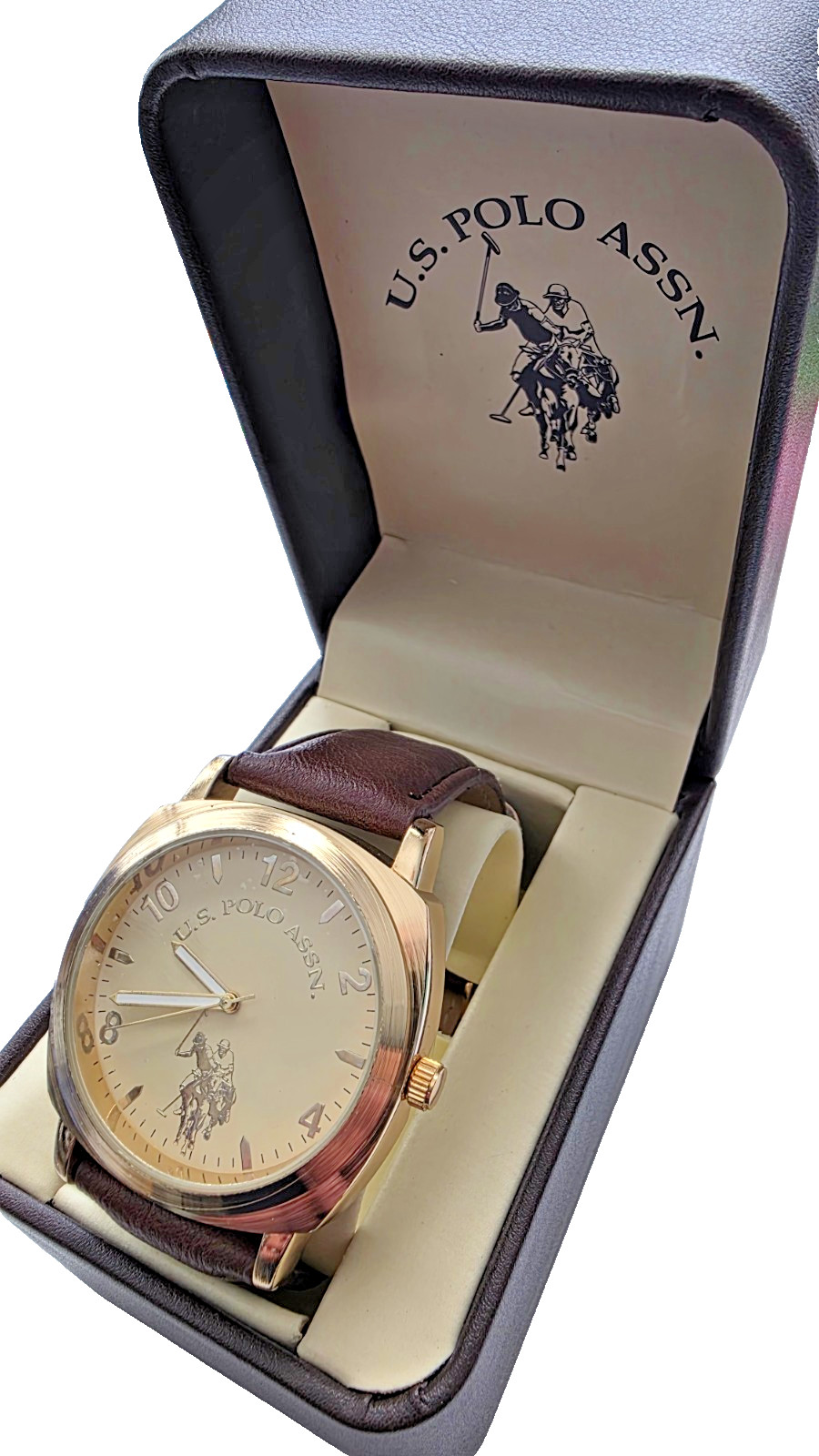 U.S. Polo Assn. Men’s Accutime Watch, Gold-Tone USC90053KL Size 7 1/2 Org Box