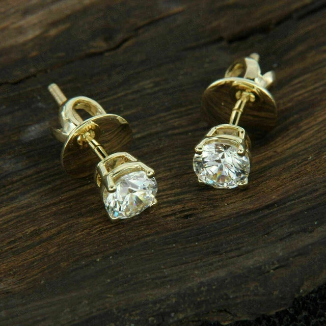 1ct Round Cut Lab-Created Diamond 14K Yellow Gold Plated Solitaire Stud Earrings
