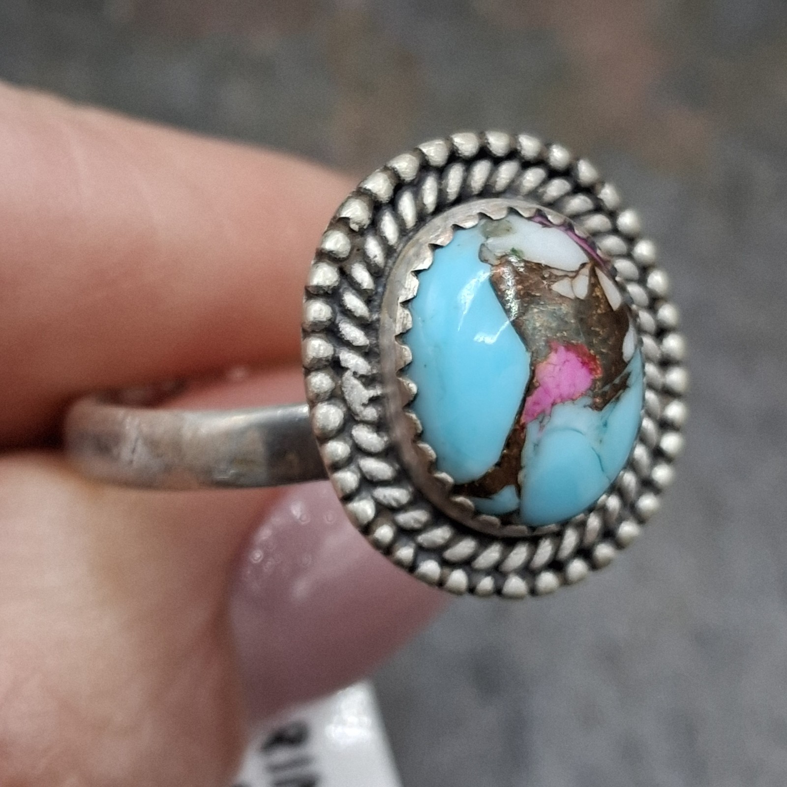 Cotton Candy Turquoise Ring Adjustable 5.5-10 Sterling Silver 925 Southwestern