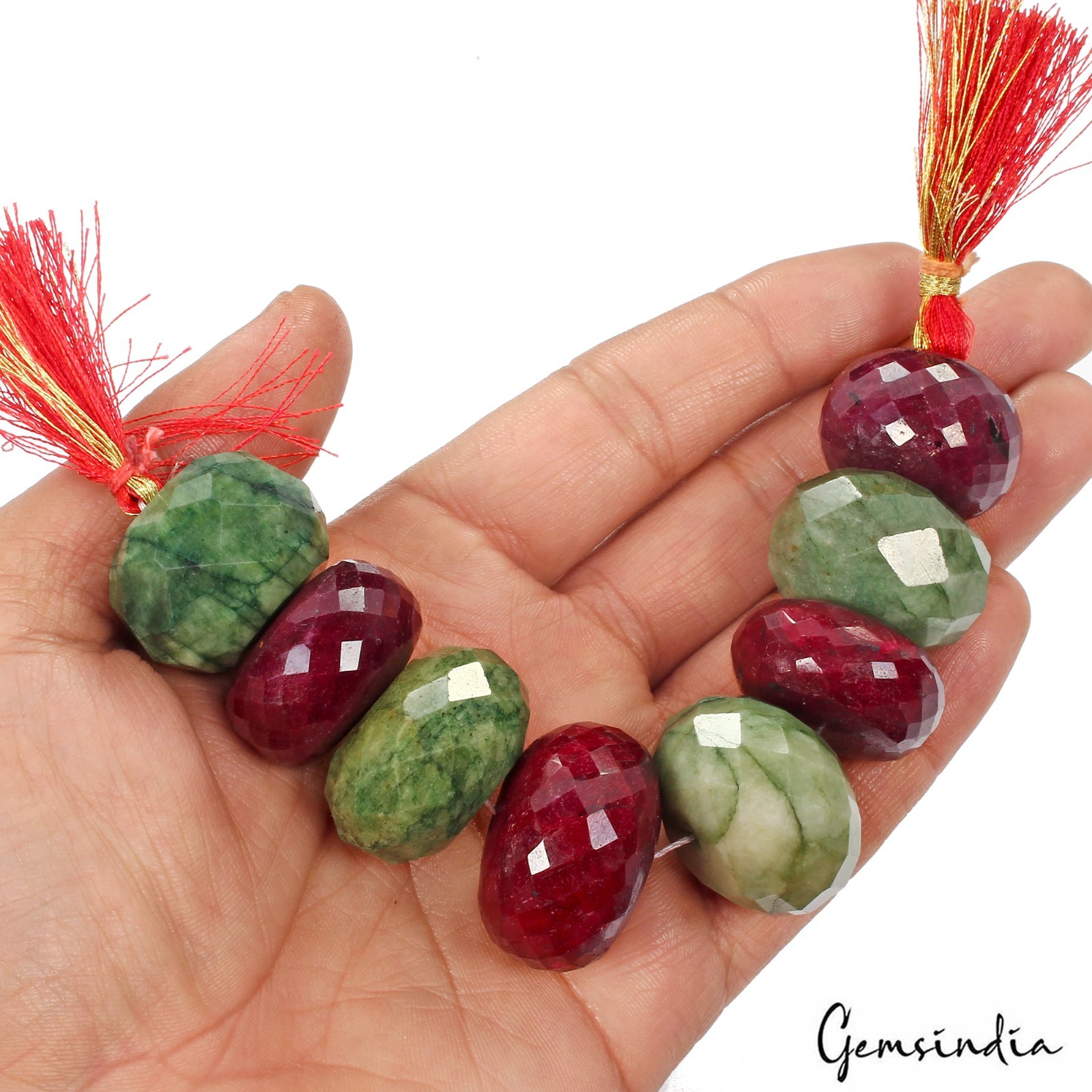 25-29mm Genuine Natural Red Ruby Green Emerald Round Cut Loose Beads Strand 5.5″
