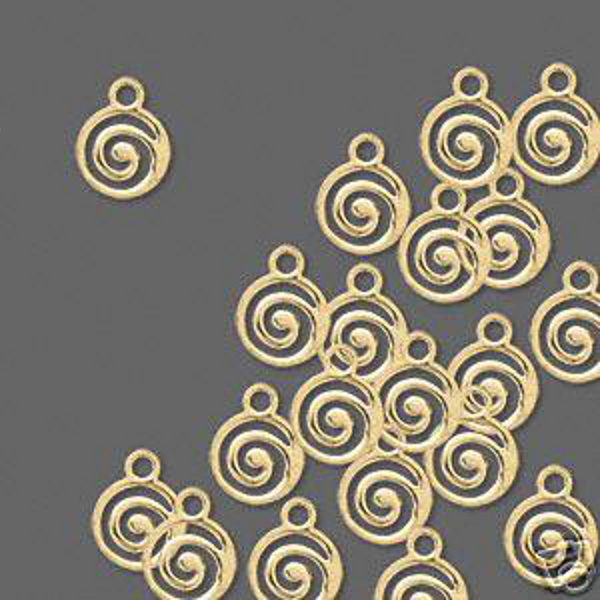 Gold Charms Spiral Round Swirl Drop 7mm Jewelry Craft Findings Lot of 40