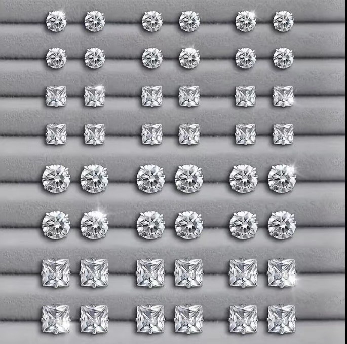 24 Pairs Exquisite Shiny Round Square Shaped Stud Earrings Fast free shipping