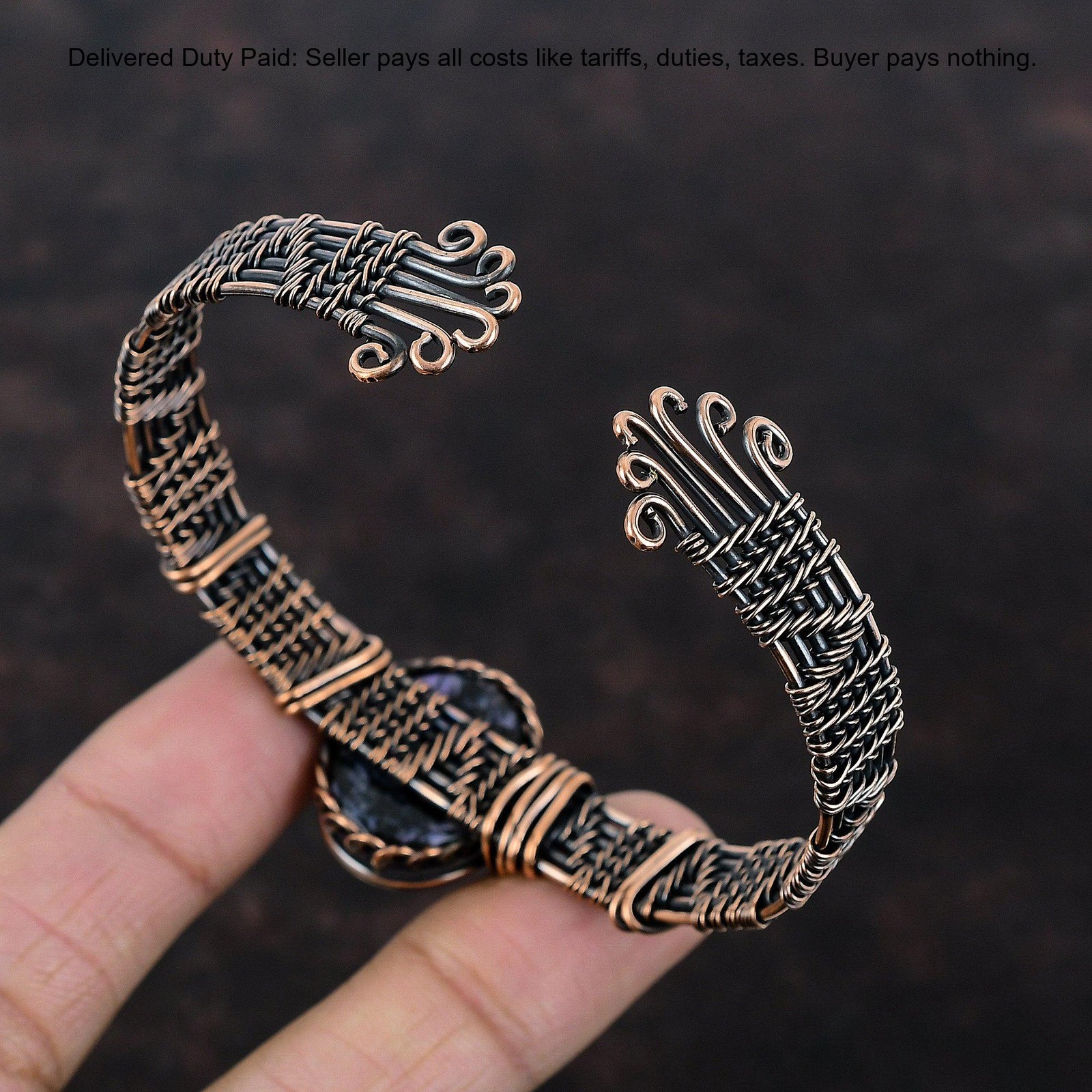 Copper Natural Charoite Confirmation/Communion Wife Wire Wrapped Bangle Bracelet