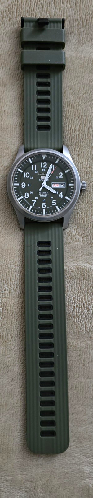 Seiko 5 Sports Automatic Black Dial Day/Date 100m Green/Black Rubber Strap