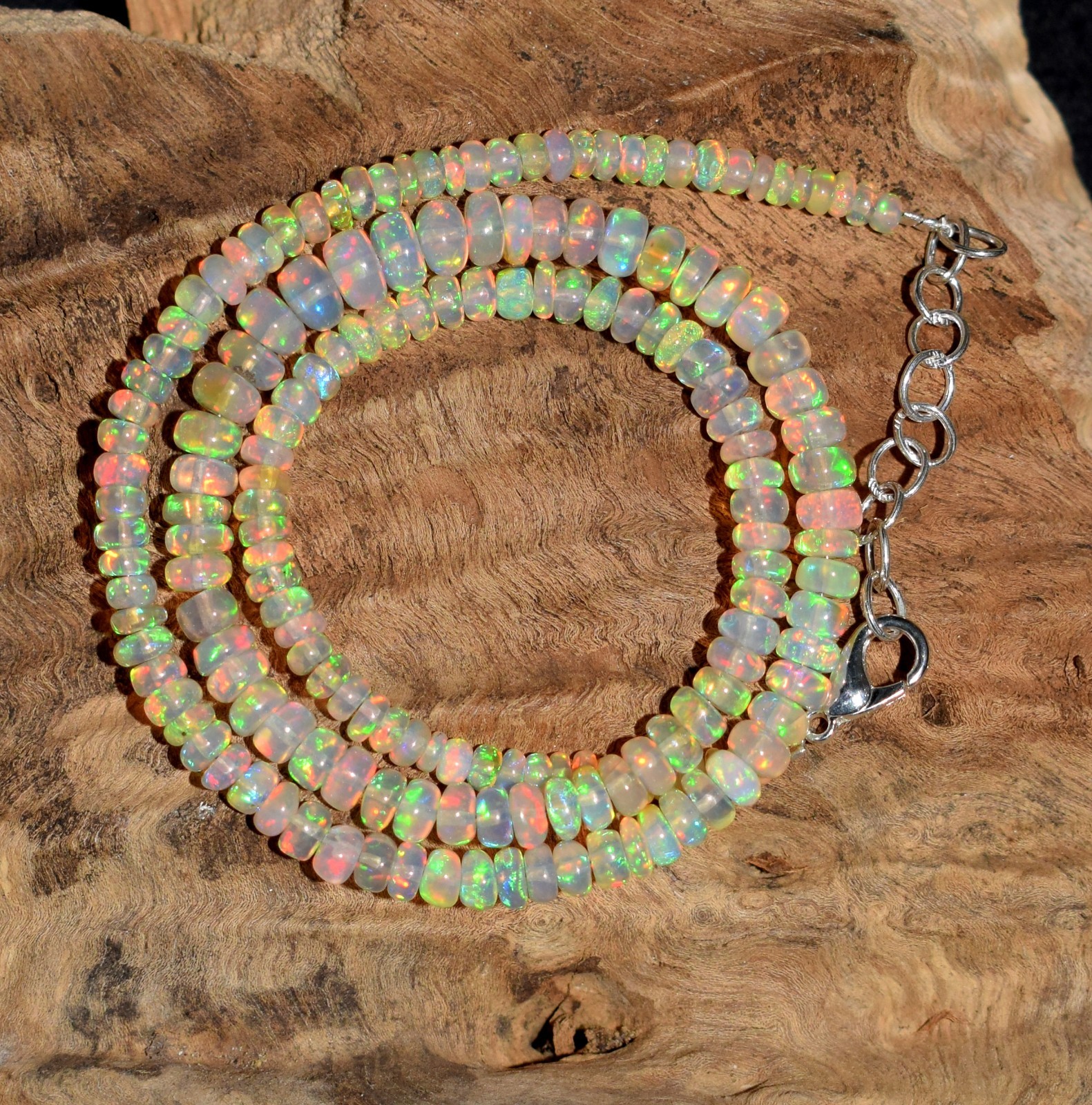 16″ Natural Ethiopian Opal BeadS Necklace Genuine Fire Opal Jewelry