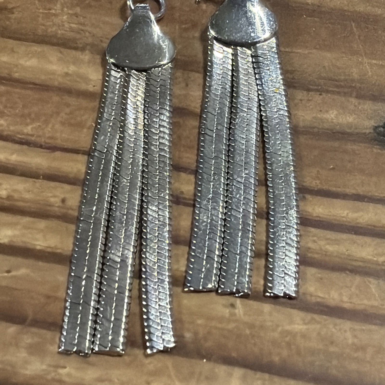 Silver Toned Dangling Chain Fringe Tassle Drop Earings