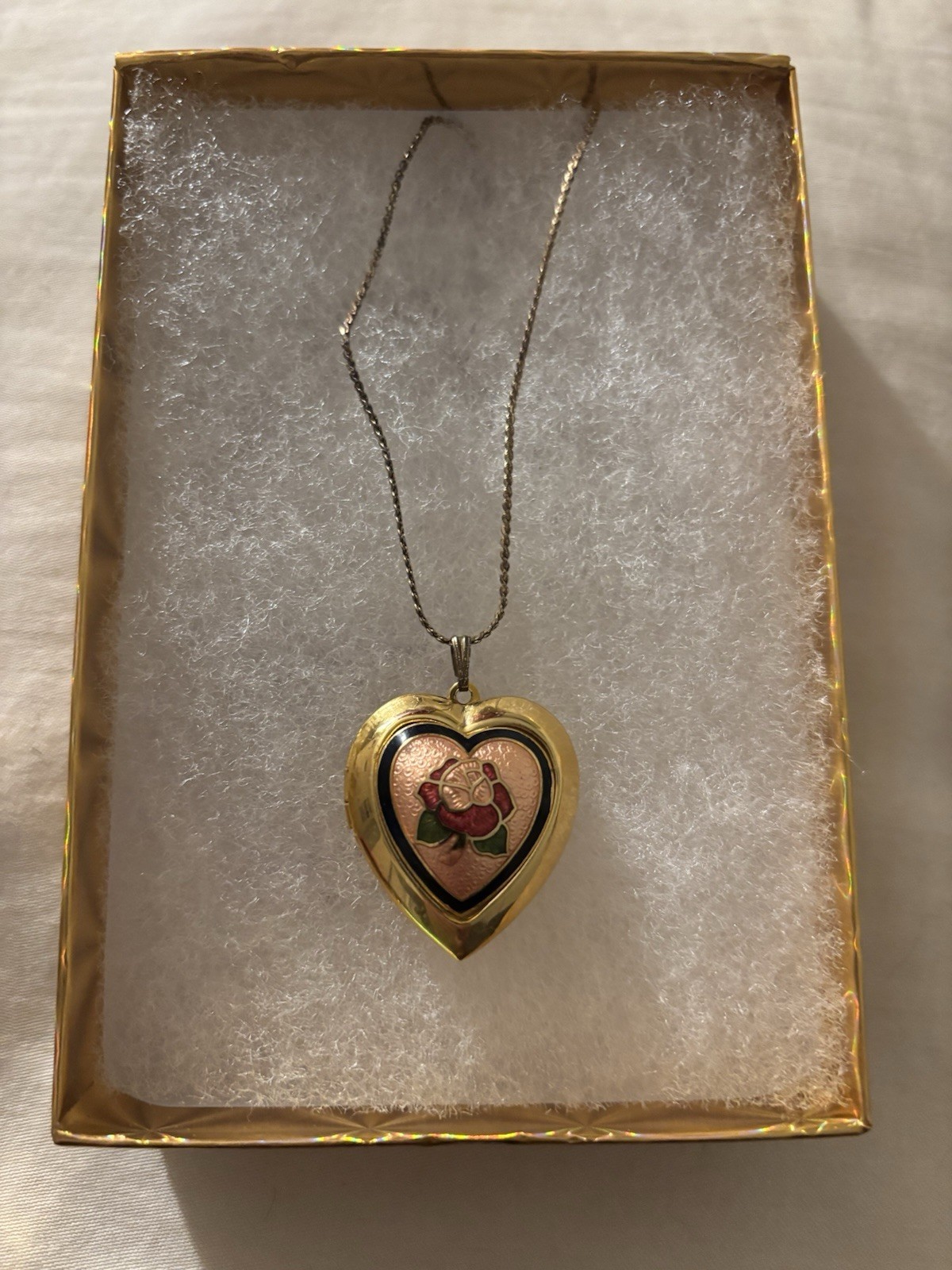 Vintage Heart Rose Locket- Gold Plated – Very Good Condition With Gold Box