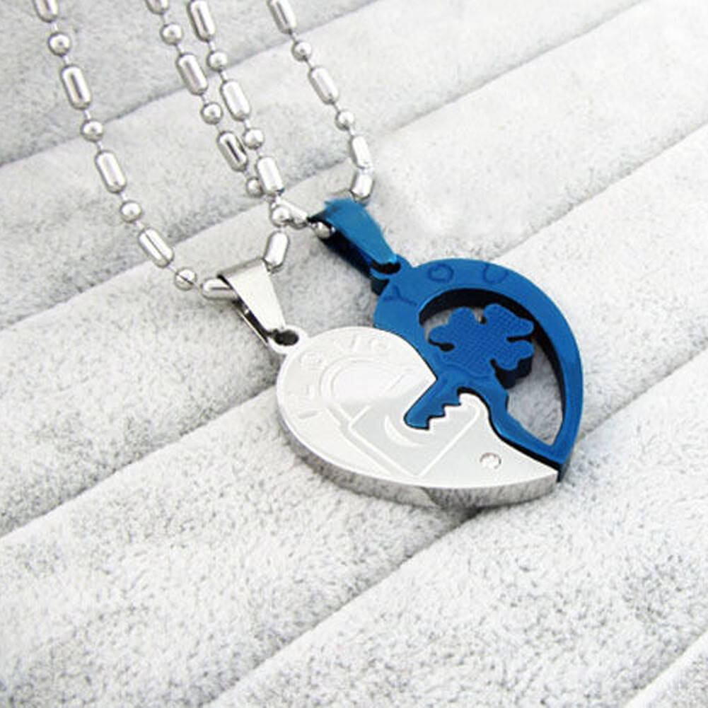 Couple Necklace Set Matching Love Heart Pendant I Love You His & Hers Necklaces