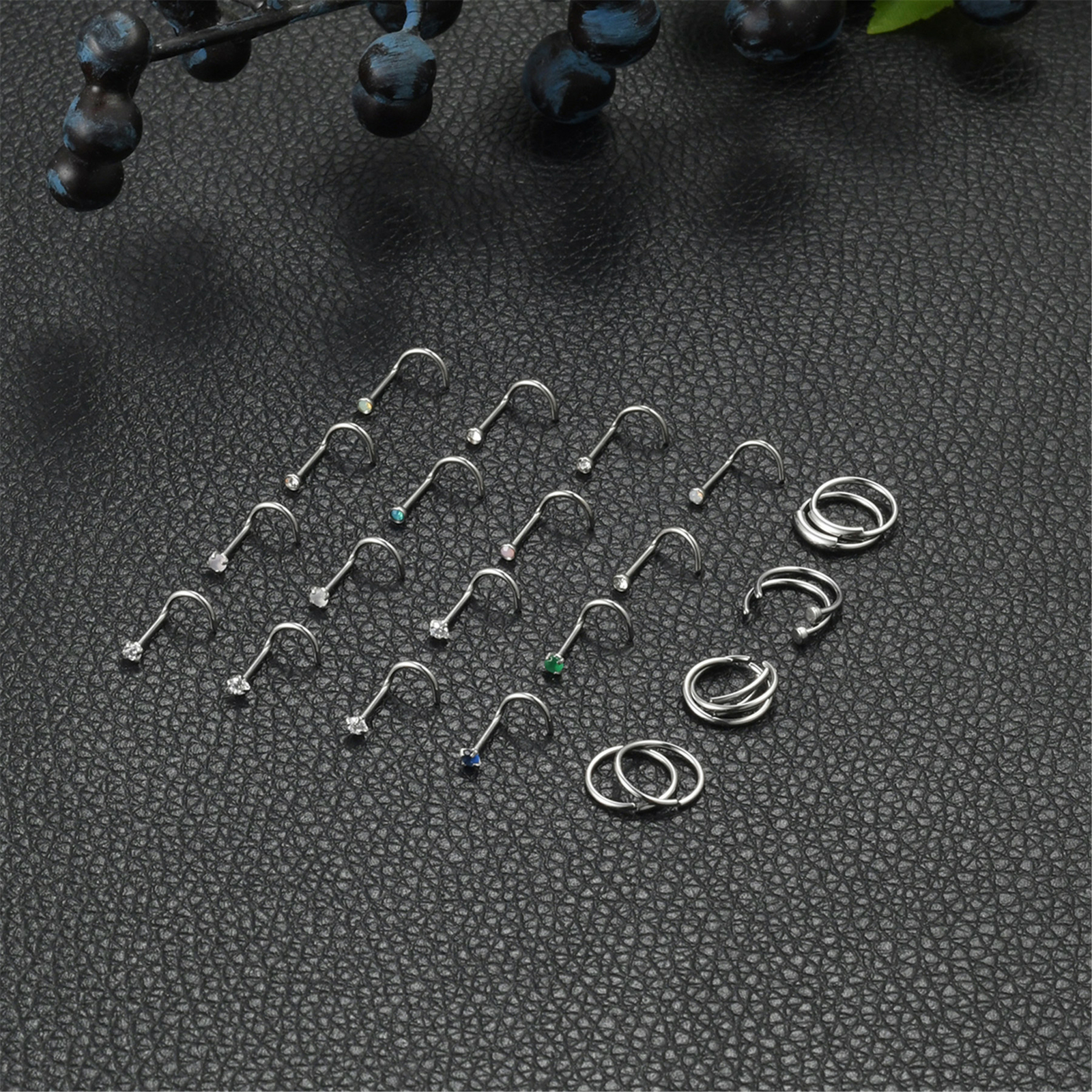 24Pcs 18G Stainless Steel Screw Nose Ring Nostril Piercing Jewelry Set Men Women