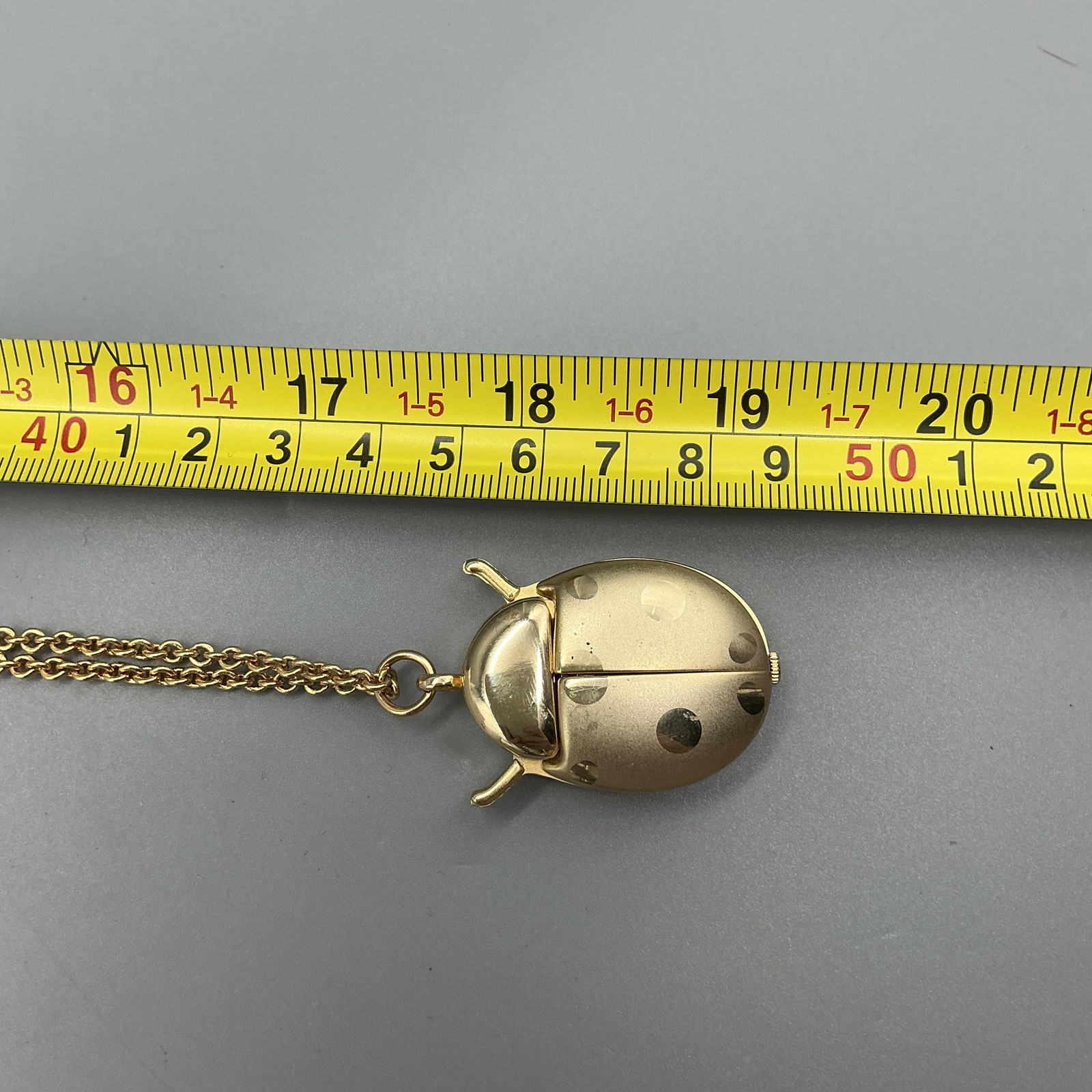 Ladybug Hidden Dial Pendant Necklace Watch Women 117mm Gold Tone New Battery