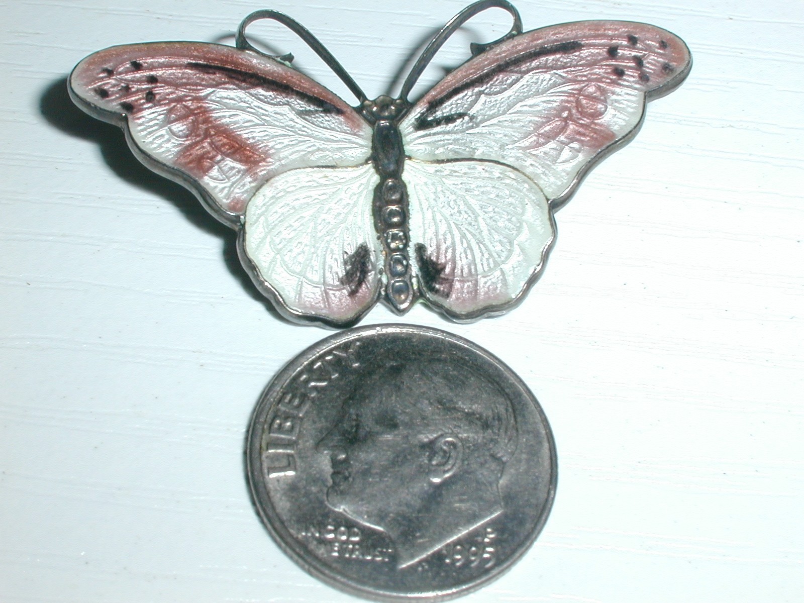 VINTAGE- OX- TINA OXAGER DENMARK STERLING ALL ENAMEL BUTTERFLY BROOCH- 1 5/8″!