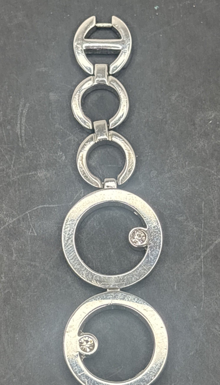 Vintage Silver Tone Circle Links Accutime Watch Corp No Numbers New Battery