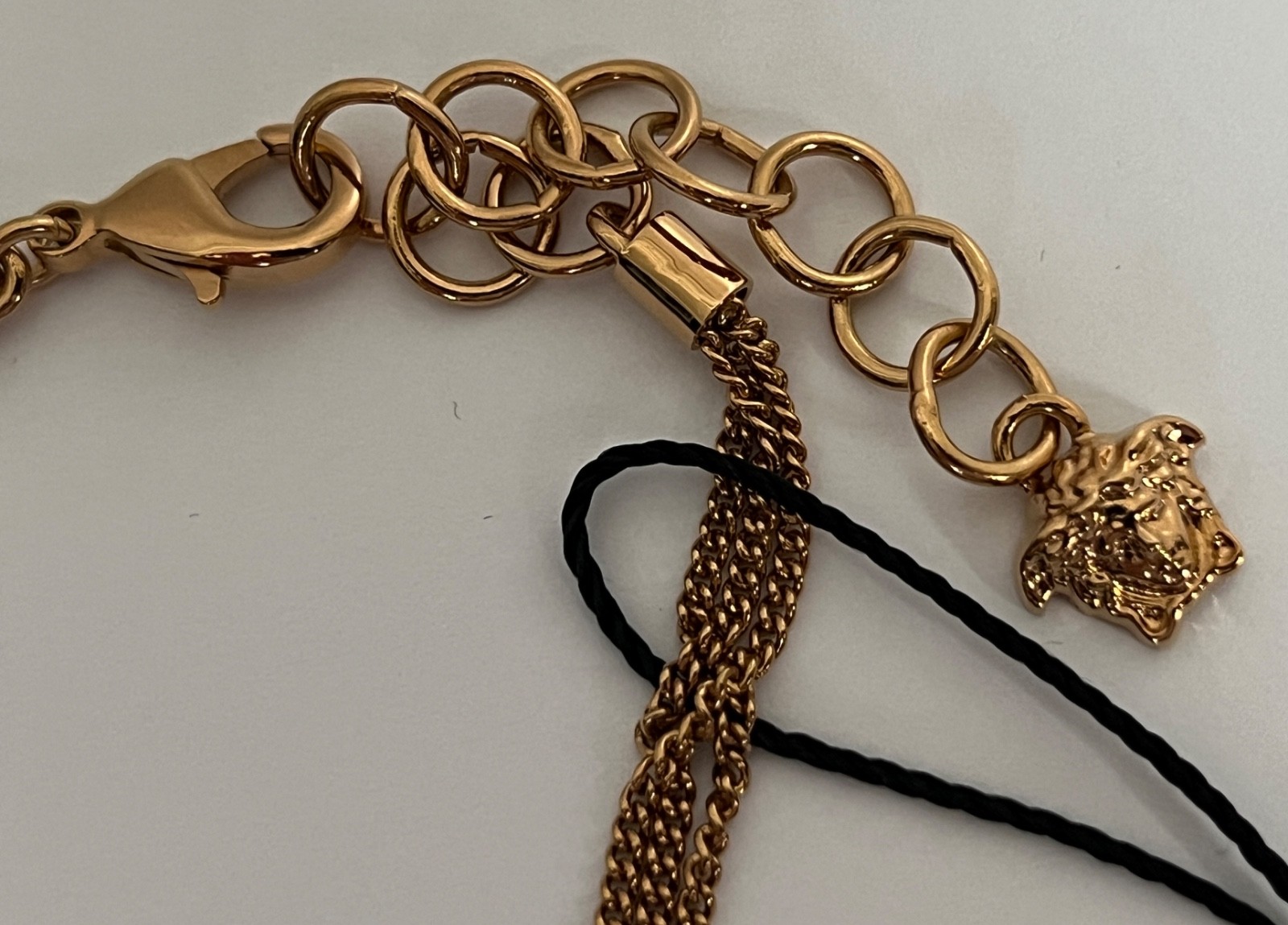 NWT Versace Medusa Head Large 3D Logo Charm Greek Key Gold Chain Bracelet $1295