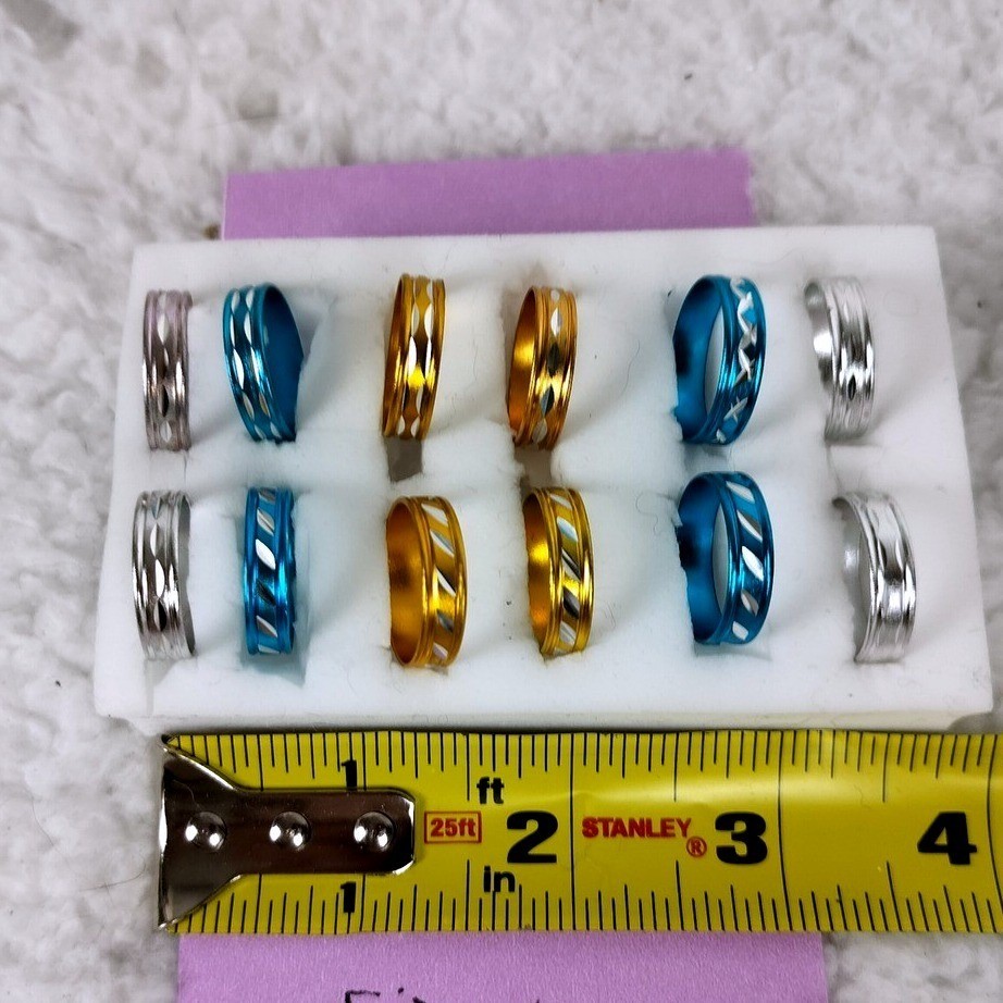 Etched Aluminum Band Ring Set Multicolor Lightweight Accent 5pc