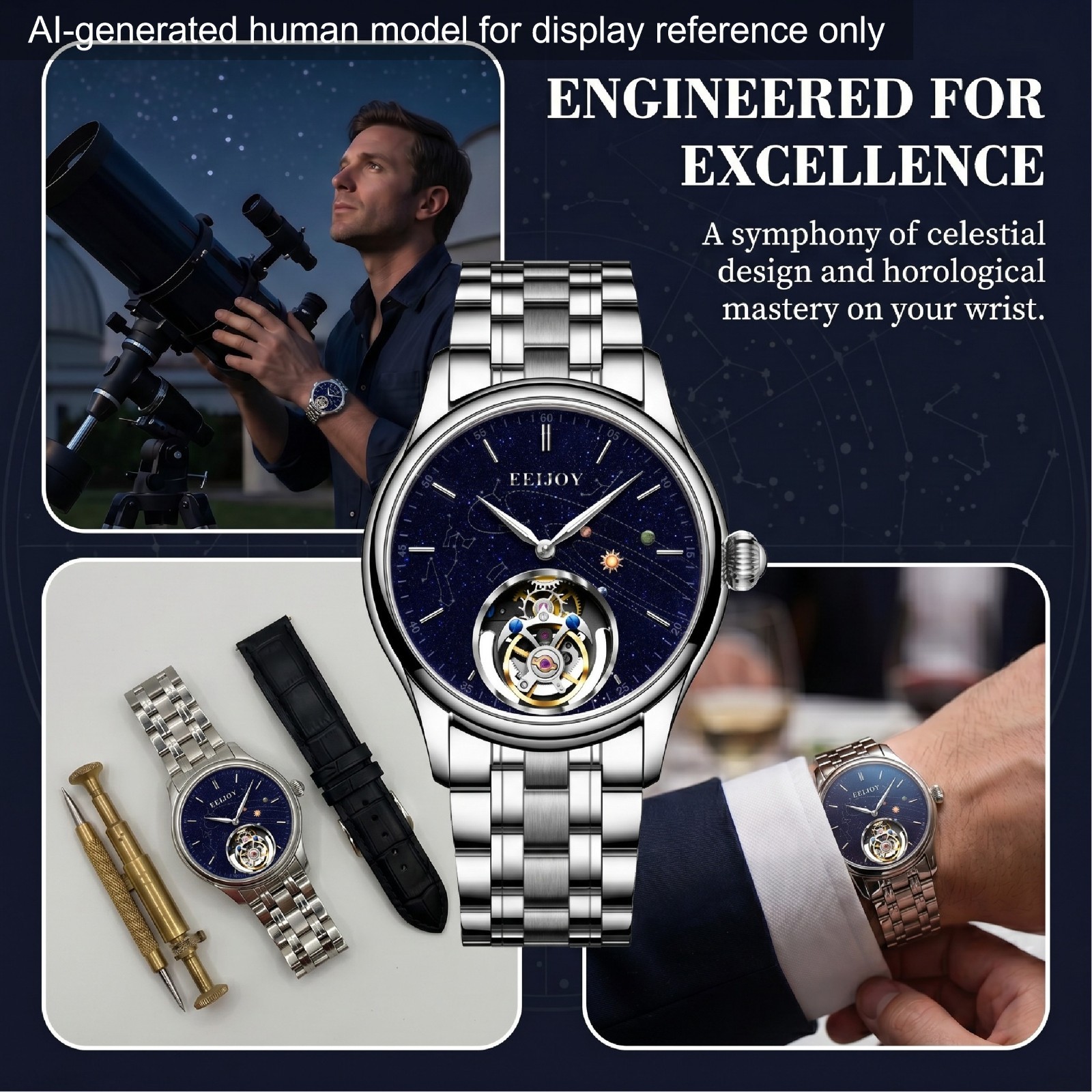 Men’s Genuine Flying Tourbillon Watch, Manual Winding Only, 40-42mm 316L Steel
