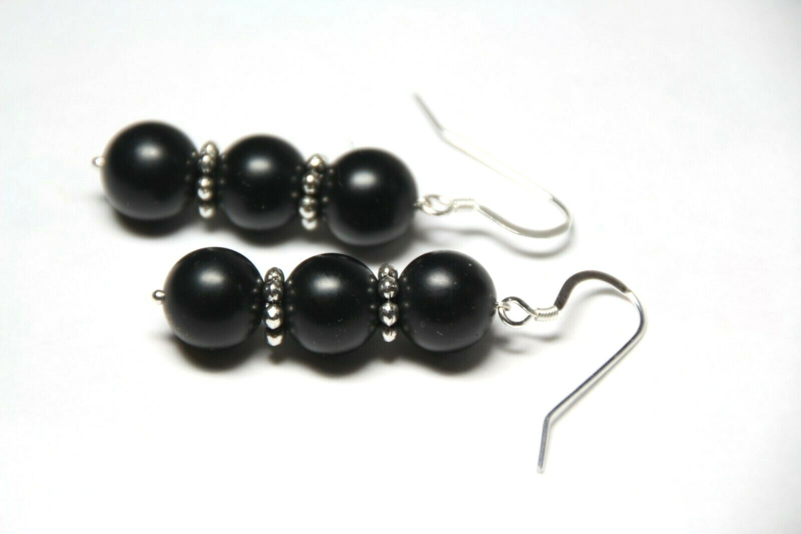 Graphite Earrings Black 10mm Ball Natural Gemstone 925 Sterling Silver 2″