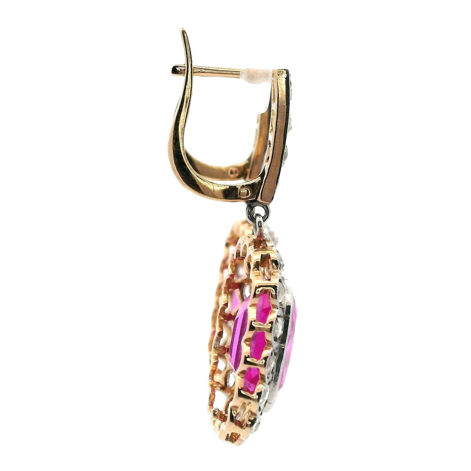 Antique 18kt Gold & Platinum Set with Diamonds & Synthetic Rubies