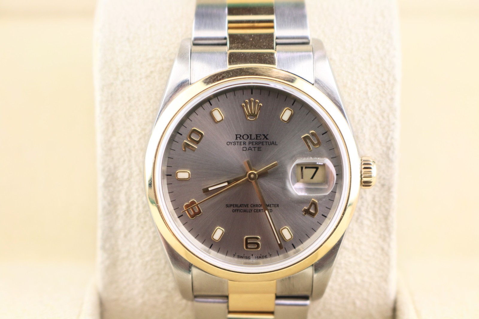 2005 Rolex Date 15203 Rhodium Dial TT 18kt with Papers 34mm