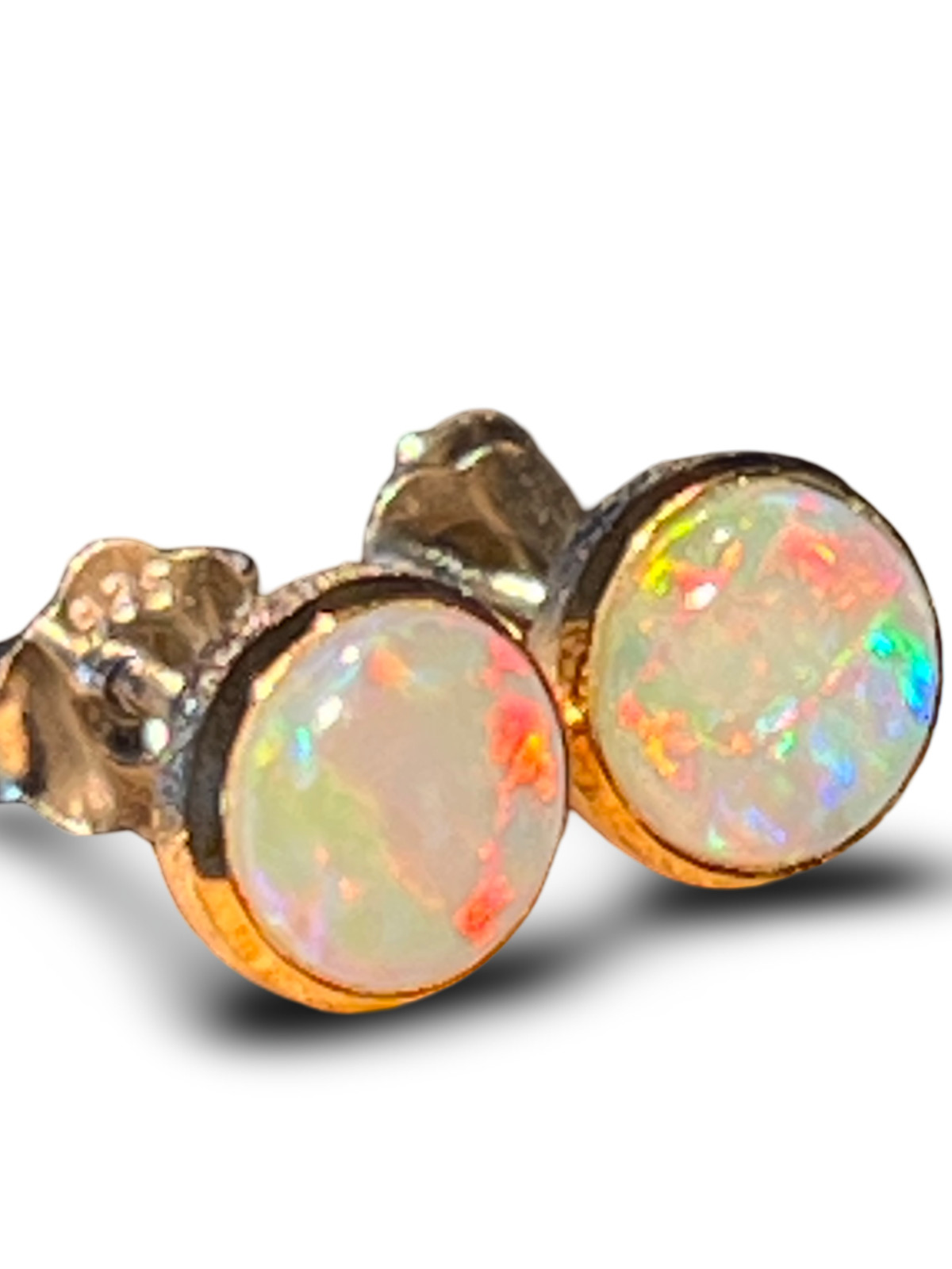 Black Opal Harlequin in 18Kt Gold Vermeil Setting Sterling Silver Stud Earrings