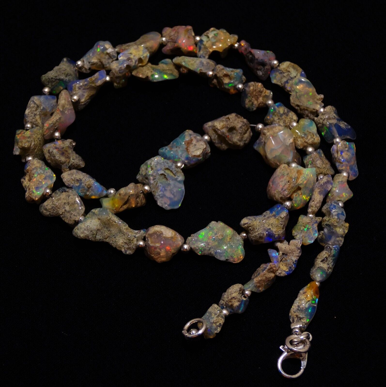 Rainbow Fire Opal Rough 6 to 10 mm Size Freeform Nugget Beads Necklace 18.5″