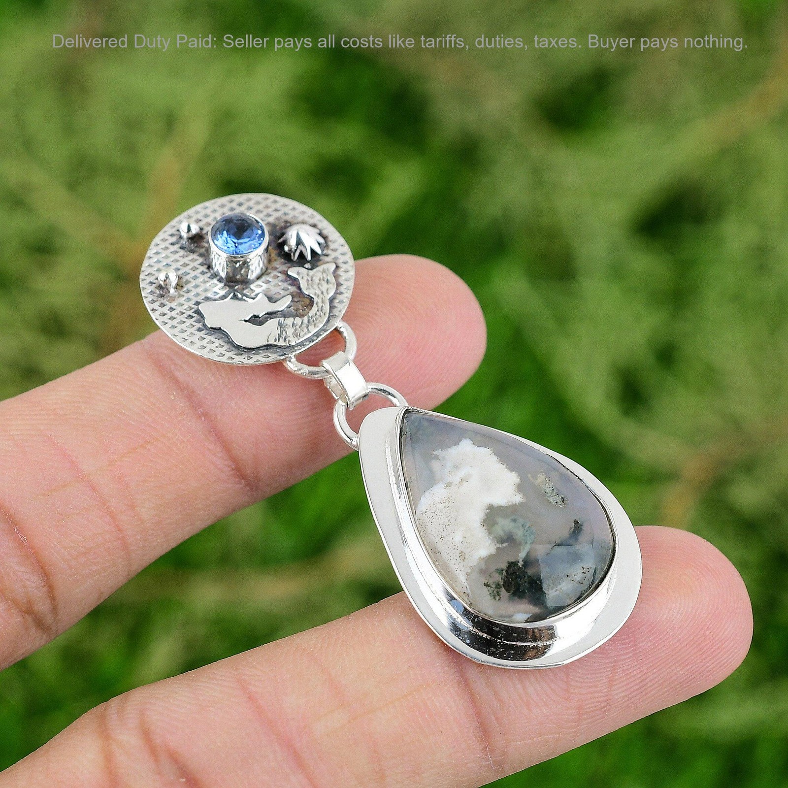 Solar Moss Agate Stone Peridot 925 Silver Mermaid Handcrafted Pendant Jewelry