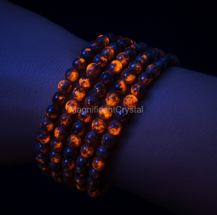 5pcs Yooperlite 4mm Beads UV Reactive Flame Stone Glowing Healing Reiki Bracelet