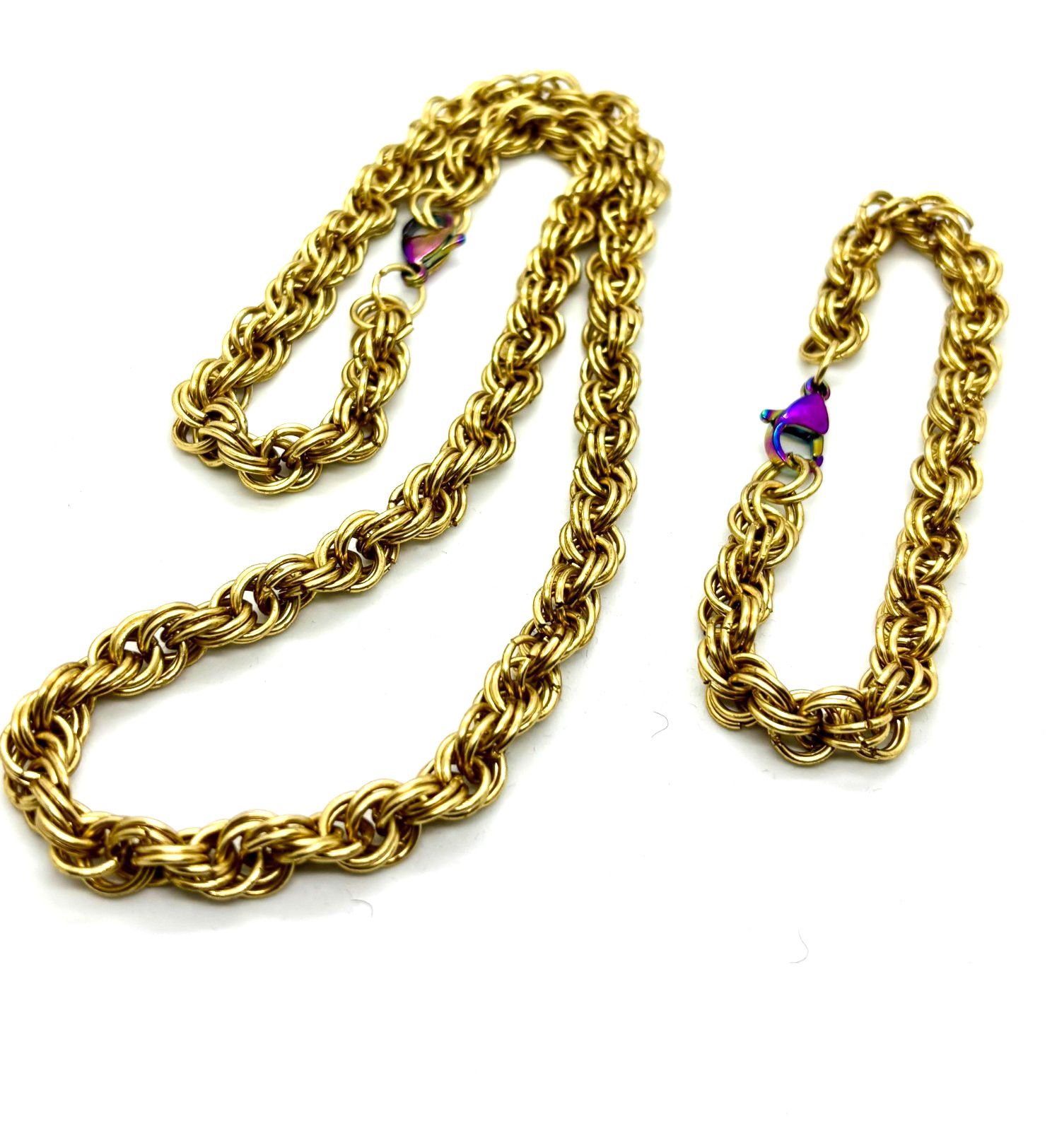 Brass Rope Necklace and Bracelet Set Handmade 19.5” Necklace 7.75” Bracelet