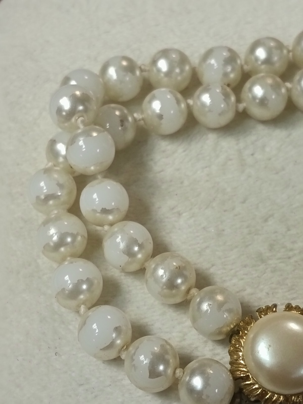 vintage Double Strand White Imitation Pearl Beaded Bracelet, 7 in, Box Clasp