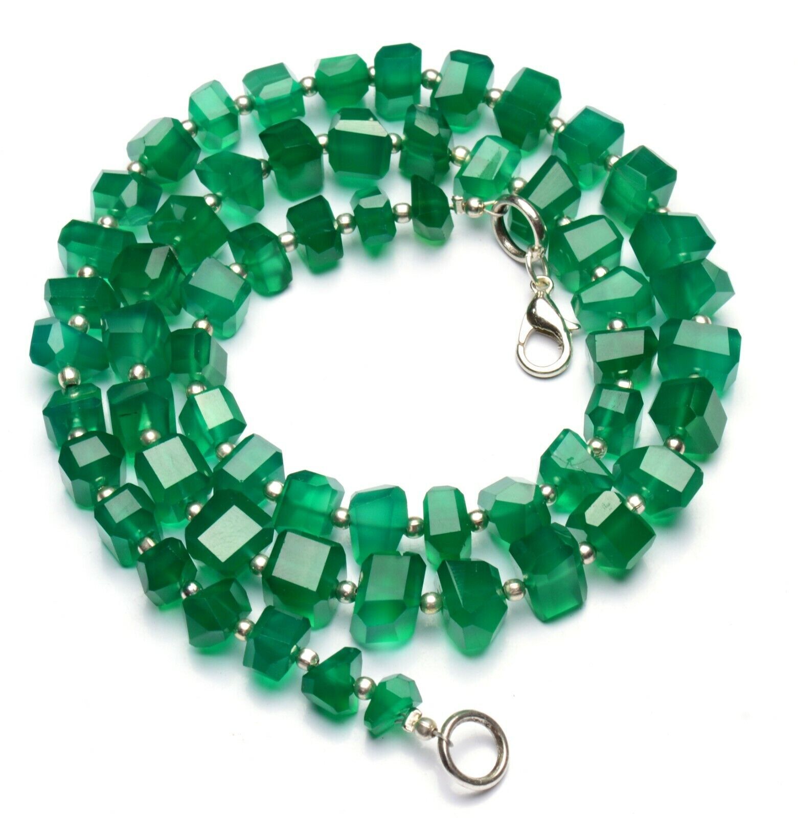 Green Onyx Gem Faceted Faceted Nuggets Necklace 18″ 6 to 8mm Size Beads 172Cts.