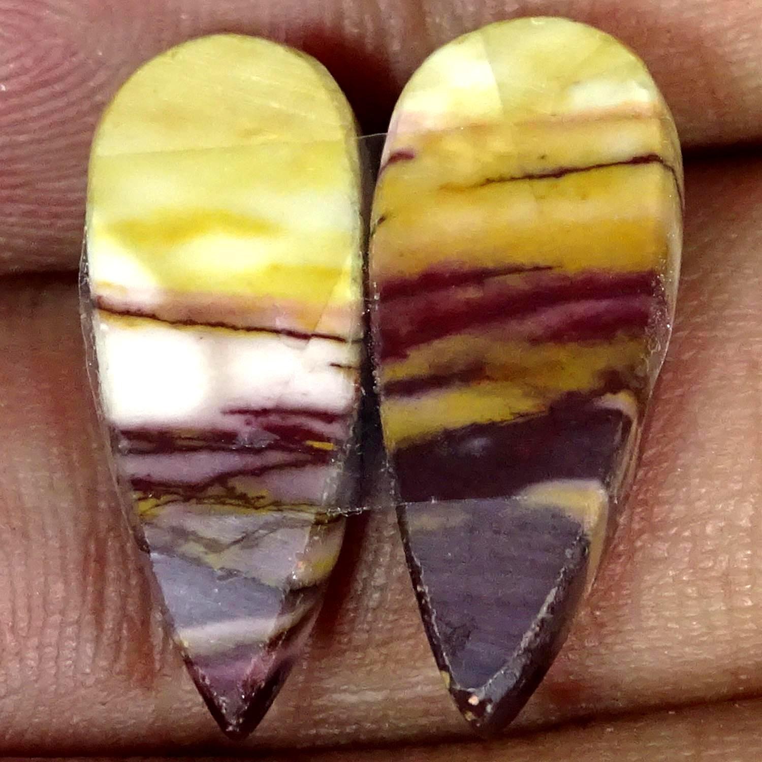 13.90Cts 100% Natural Mookaite Pair Pear Cabochon Gemstone 9X23X4MM