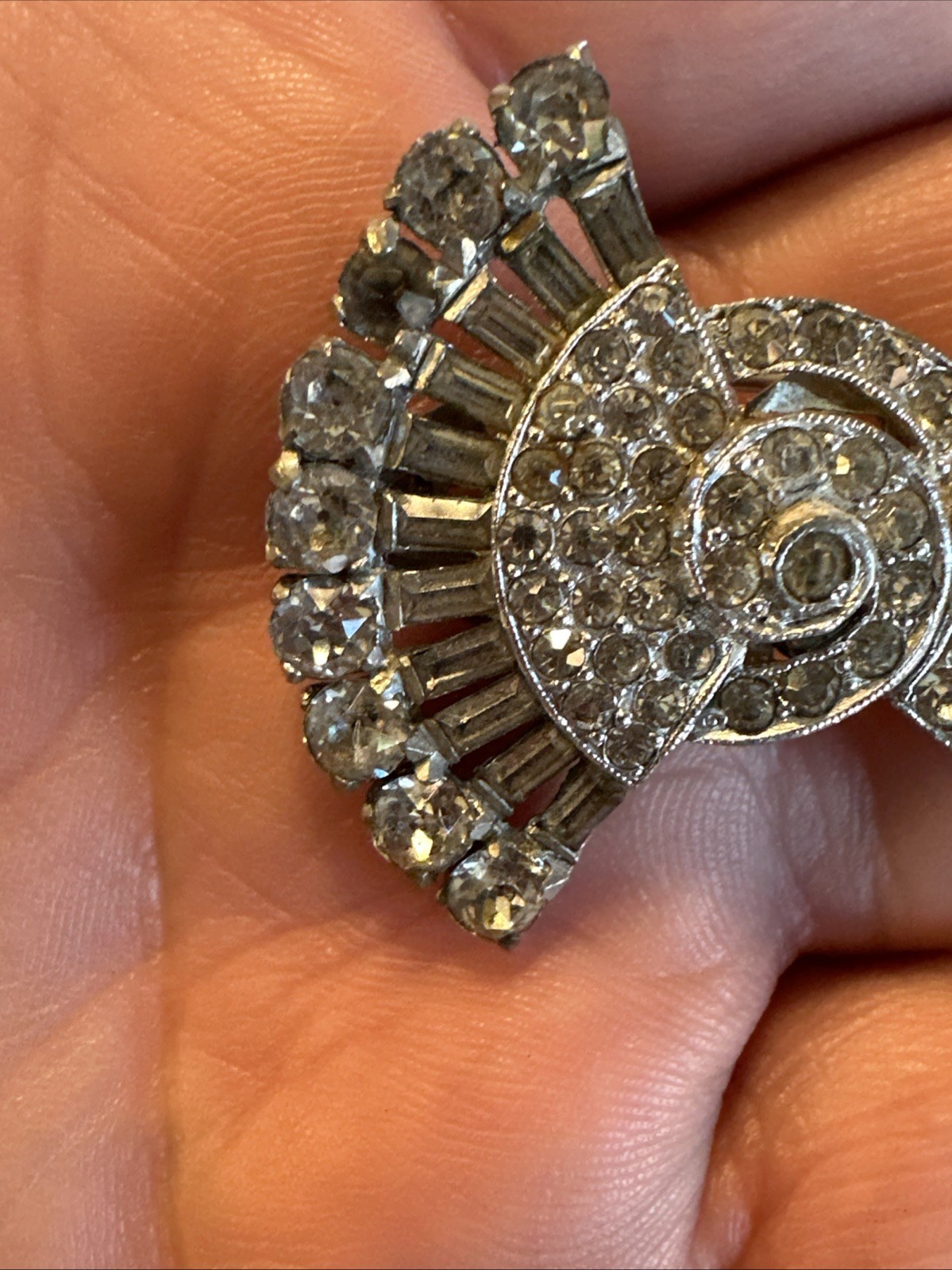 VINTAGE CORO DUETTE Brooch Dress Clip SET Rhinestone Art DECO 1930s
