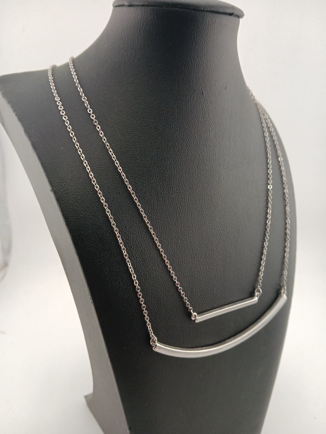 LOFT silver tone 2 layer chain 1 bar & 1 crescent design pendants necklace