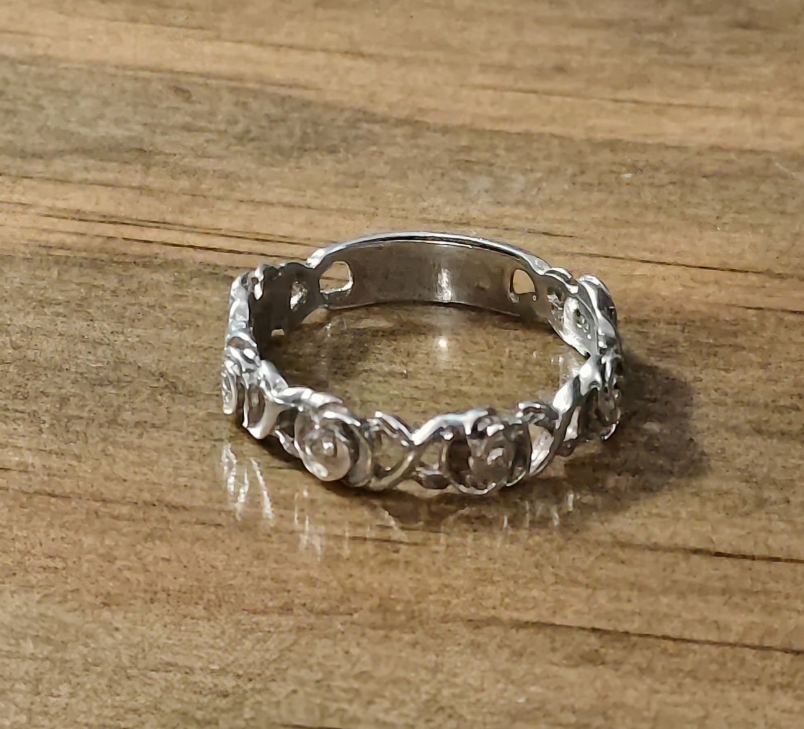 Vintage Sterling Silver 925 Rose Chain Band Ring Size 10 3mm Wide 2.6 Grams 925